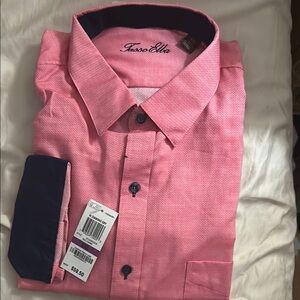 Tasso Elba Pink Dress Shirt with Navy Accents